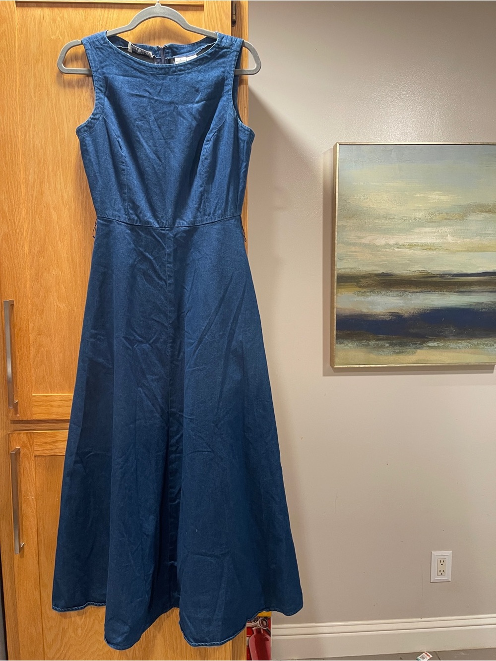 Vintage Anne Klein Sleeveless Dress in Navy Blue 70% Cotton and 30% Silk size 6